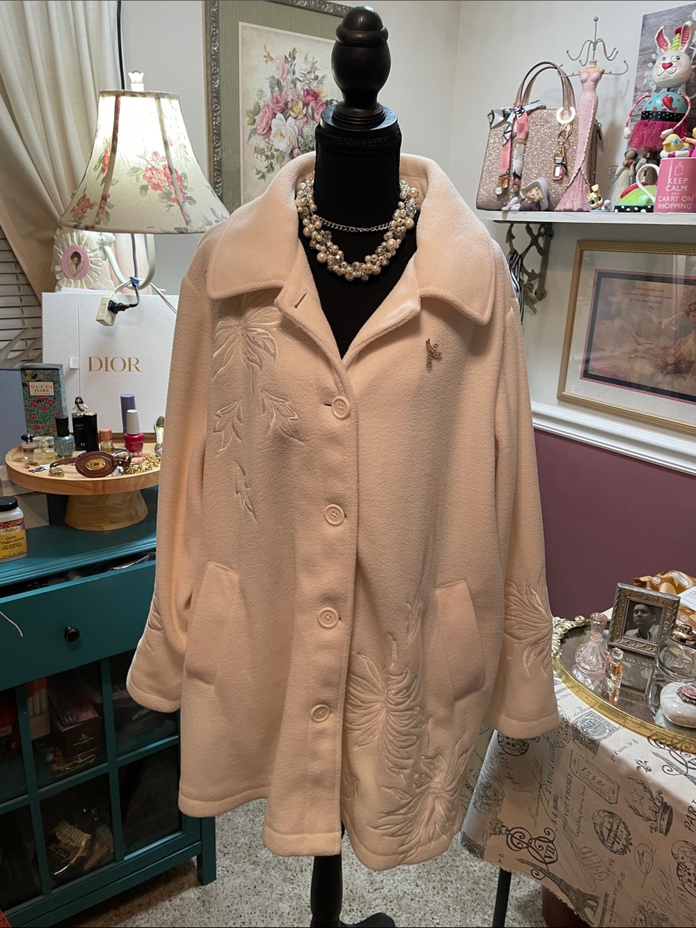 Susan Graver   Winter White Color Women's Coat with Embroidered Detail